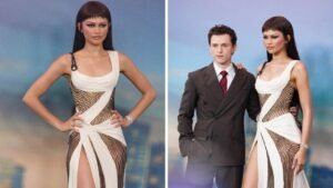 Zendaya Turns Heads in a Semi Sheer Spiderweb Gown With a Dramatic High Leg Slit